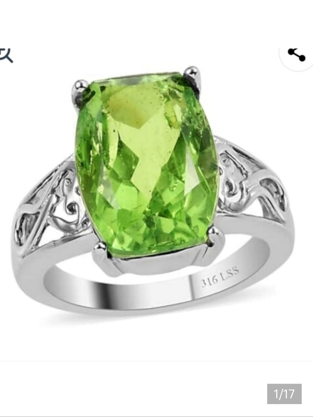 🆕️ Chartreuse Quartz Solitaire Ring in Stainless Steel  7.25 ctw